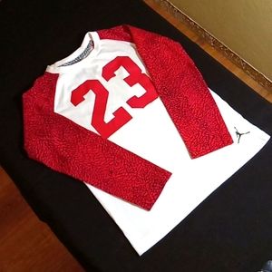 Jordan 23 White Jersey with Red/Black 3/4 Sleeves